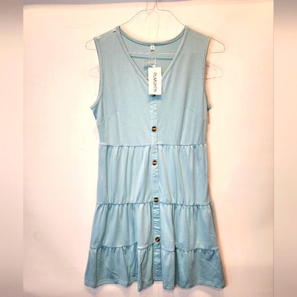NWT Blue Sleeveless Sun Dress Soft Casual Summer  Blue Dress Size L - Picture 1 of 7